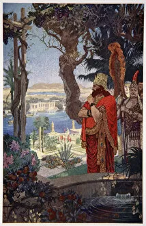 Mesopotamian Gallery: Nebuchadnezzar in the Hanging Gardens of Babylon, 1915. Artist: Ernest Wellcousins