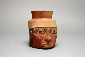 Middle Horizon Prints: Neck of a Large Ceremonial Jar in the Form of a Head, A. D. 700 / 800. Creator: Unknown