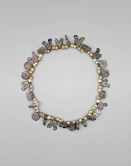 Necklace with Bird, Circle and Cylinder Beads, Iran, 11th-12th century. Creator: Unknown