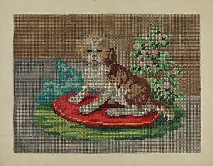 Needlepoint Prints: Needlepoint Dog, c. 1936. Creator: Evelyn Bailey