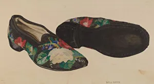 Needlepoint Slippers, c. 1940. Creator: LeRoy Griffith