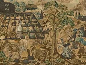 Goats Collection: Needlework Panel, Portugal, Late 17th century. Creator: Unknown