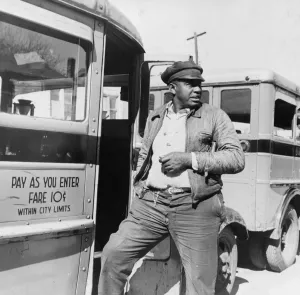 Buses Prints: Negro buses waiting for passengers, Daytona Beach, Florida, 1943. Creator: Gordon Parks