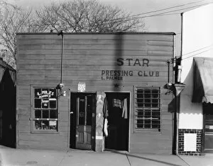 Timber Gallery: Negro shop, Shop fronts, laundry and barber shop, Vicksburg, Mississippi, 1936