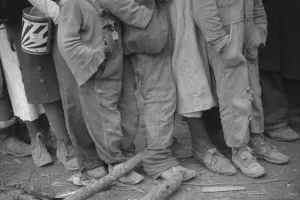 Bad Weather Gallery: Negroes in the lineup for food at mealtime in the camp for flood... Forrest City, Arkansas, 1937