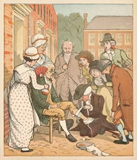 Bandaged Collection: Neighbours dressing the good man of Islingtons bite, c1879. Creator: Randolph Caldecott
