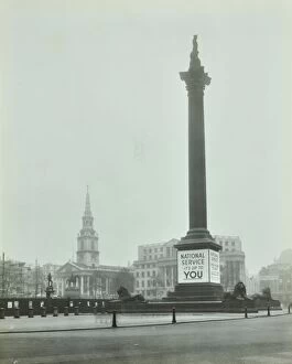 Greater London Council Gallery: Nelsons Column with National Service recruitment poster, London, 1939