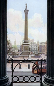 Nelsons Column and Trafalgar Square from the terrace of the National Gallery, London, c1930s. Artist: Spencer Arnold