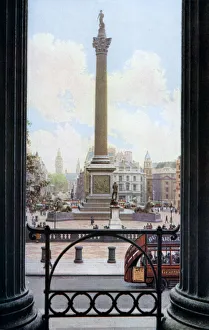 Nelsons Column and Trafalgar Square from the terrace of the National Gallery, London, c1930s. Artist: Spencer Arnold