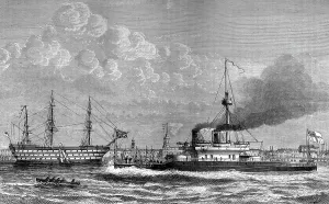 Nelsons Victory, 1800, and the Devastation, 1875, (c1880). Artist: HE Jozer