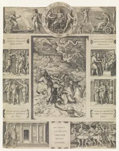 Neptune calming the tempest which Aeolus raised against Aeneas fleet from Book I o... ca. 1515-16. Creator: Marcantonio Raimondi