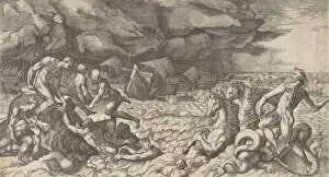 Tempest Gallery: Neptune calming the Tempest Aeolus raised against the Fleet of Aeneas, 1531-76