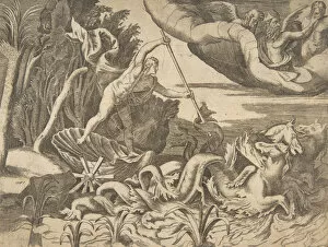Aquatic Life Collection: Neptune in his Chariot being drawn by seahorses, from the Division of the Universe, 1