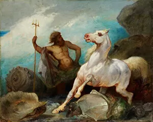 Classical Mythology Gallery: Neptune Creating the Horse, ca 1845. Artist: Odier, Edouard Alexandre (1800-1887)
