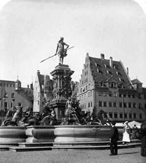 Images Dated 7th February 2008: The Neptune Fountain, Nuremberg, Germany, c1900s.Artist: Wurthle & Sons