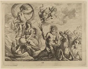Hippocampi Prints: Neptune with Two Horses on the Sea. Creator: Cornelis Schut I