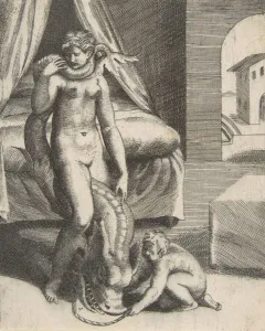 Mythical Beast Collection: Neptune and Melanthe, from The Loves of the Gods, ca 1531-76. Creator: Giulio Bonasone
