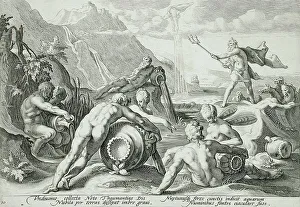 Henry Goltzius Prints: Neptune Plotting the Destruction of Man, published 1589. Creator: Hendrik Goltzius