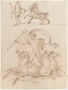 Merman Prints: Neptune riding his chariot the infant-god Zeus riding the Goat Amalthea