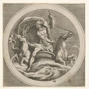 Neptune Gallery: Neptune rising from the sea and bearing a staff, accompanied by two horse-headed... ca