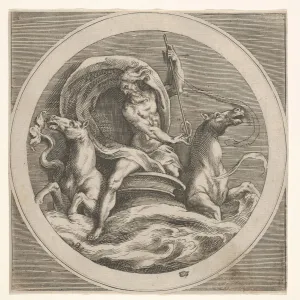 Borghegiano Gallery: Neptune rising from the sea and bearing a staff, accompanied by two horse-headed... ca