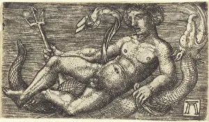 Sea Serpent Prints: Neptune on a Sea Monster, c. 1520/1525. Creator: Albrecht Altdorfer