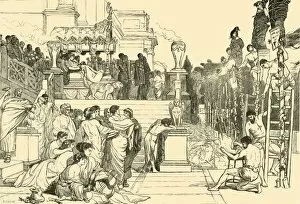 Torture Gallery: Neros Torches - Burning of Christians at Rome, 1890. Creator: Unknown