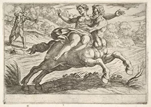 Centaur Gallery: Nessus attempting to take Dejanira from Hercules: Nessus restrains Dejanira on his back
