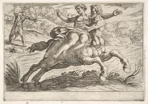 Restraining Prints: Nessus attempting to take Dejanira from Hercules: Nessus restrains Dejanira on his back
