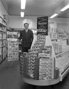 Shopkeeper Gallery: Nestles shop display, Mexborough, South Yorkshire, 1959. Artist: Michael Walters