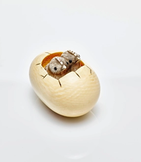 Chick Prints: Netsuke (two chicks hatching from egg), 19th century. Creator: Ohara Mitsuhiro