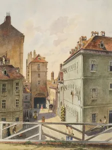 Watercolor On Paper Prints: The Neutor with the Stockhaus in Vienna, 1858. Creator: Heinrich Lang