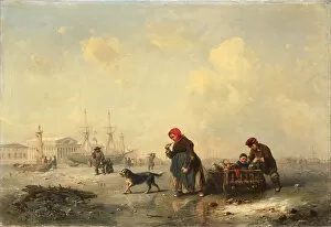 Sledge Driving Gallery: Neva in Saint Petersburg in Winter, 1844. Artist: Hildebrandt, Ferdinand Theodor (1804-1874)