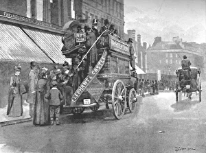 Public Transport Collection: New Bridge Market - Struggle for the Bus, 1891. Artist: William Luker