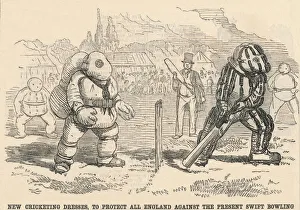 Cricketers Prints: New Cricketing Dresses, To Protect All England Against The Present Swift Bowling, 1854