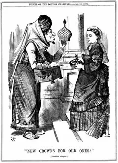 New Crowns for Old Ones!, Benjamin Disraeli offering the crown of India to Queen Victoria, 1876. Artist: John Tenniel