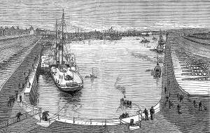 Paddle Steamers Prints: The new dock from the hotel at Holyhead, 1880. Creator: Unknown