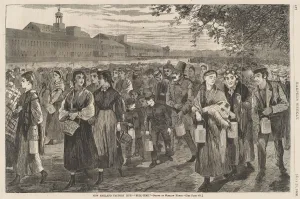 New England Factory Life - Bell-Time, published 1868. Creator: Winslow Homer New England Factory Life - Bell-Time, published 1868. Creator: Winslow Homer