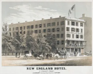 Palmer Prints: New England Hotel, Broadway, Adjoining Trinity Church Yard, New York, ca. 1848