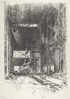 Munitions Industry Gallery: The New Gun-Pit, 1916. Creator: Joseph Pennell