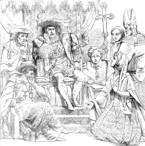 Aragon Catherine Of Prints: The New Houses of Parliament - Queen Catherine before Henry VIII, 1854. Creator: Unknown