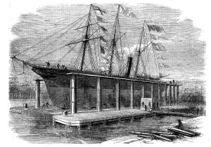 Docks Prints: New Hydraulic Lift at the Victoria Docks, 1858. Creator: Walmsley