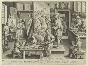 New Inventions of Modern Times [Nova Reperta], The Invention of Oil Painting, plate 14... ca. 1600. Creator: Jan Collaert I