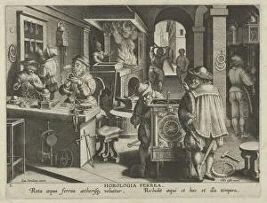 New Inventions of Modern Times [Nova Reperta], The Invention of the Clockwork, plate 5... ca. 1600. Creator: Jan Collaert I