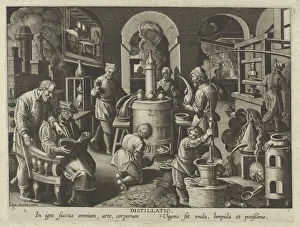 New Inventions of Modern Times [Nova Reperta], The Invention of Distillation, plate 7... ca. 1600. Creator: Jan Collaert I