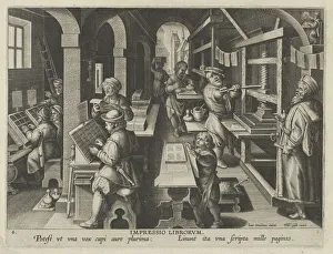 New Inventions of Modern Times [Nova Reperta], The Invention of Book Printing, plate 4... ca. 1600. Creator: Jan Collaert I