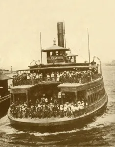 Commuting Prints: A New Jersey Ferry-Boat Bringing Morning Business Crowds Into New York City From