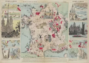 New Map of France, After the Latest Discoveries of the Scientists and Explorers, 1882. Creator: Robida, Albert (1848-1926)