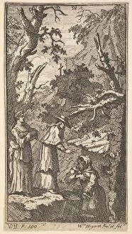 The New Metamorphosis, Plate 7: The Cardinal, a Hermit and Donna Angela Holding Fantasio