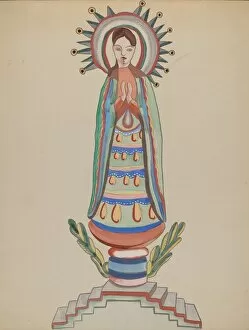 New Mexico, 'Bulto', Polychromed Wooden Figure, 1935/1942. Creator: E. Boyd